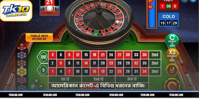 আমেরিকান রুলেট-এ বিভিন্ন ধরনের বাজি